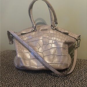 Coach Croc-Embossed Shoulder Bag in Light Beige with a pinkish hue